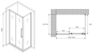 Душевой уголок ABBER Schwarzer Diamant AG30120MH-S75M 120x75см хром